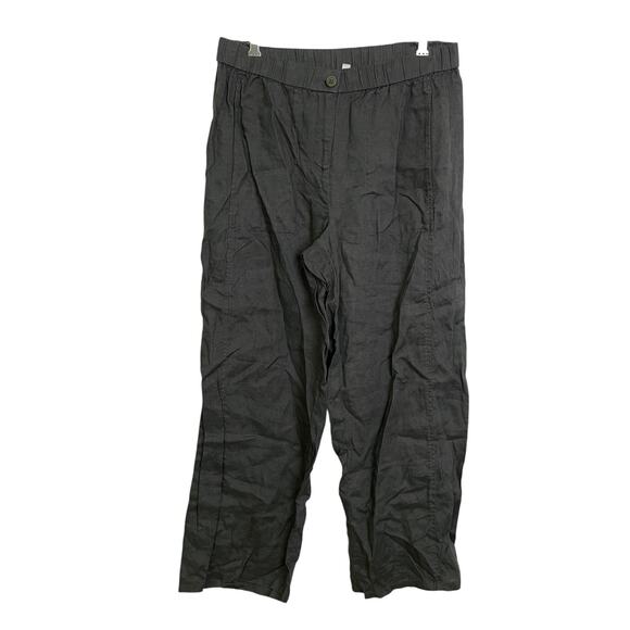 Eileen Fisher Pants Womens Petite Medium Olive Organic Linen Wide Leg Zip Career - Picture 1 of 9